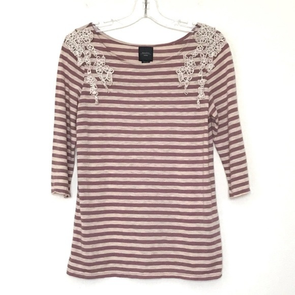 Anthro Deletta striped top with crochet M - Picture 1 of 5